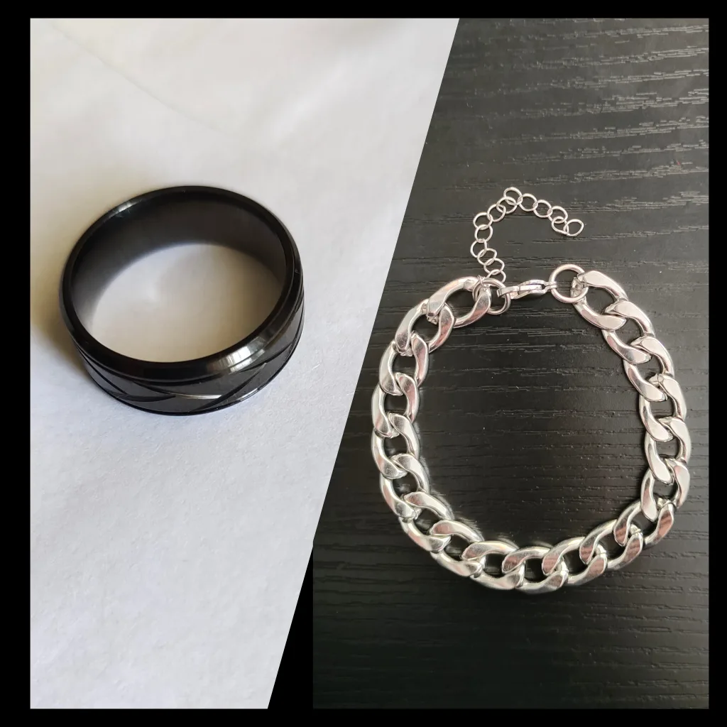 Men's luxury Titanium ring and Stainless Steel Link bracelet thumbnail
