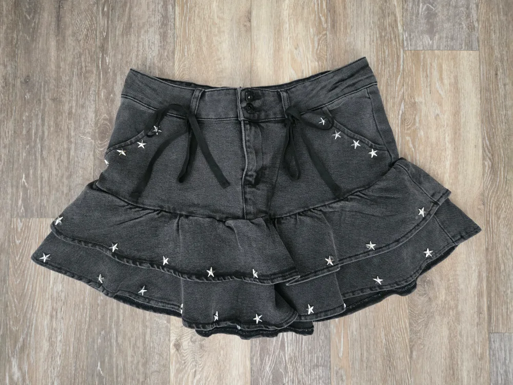 Denim ruffle mini skirt thumbnail