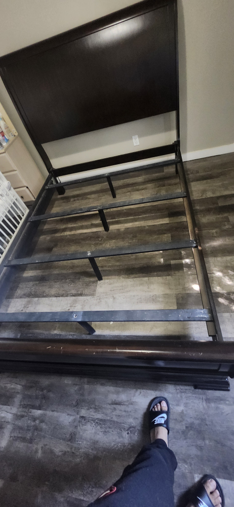 Dark Wood Queen Bed Frame and box - photo 5