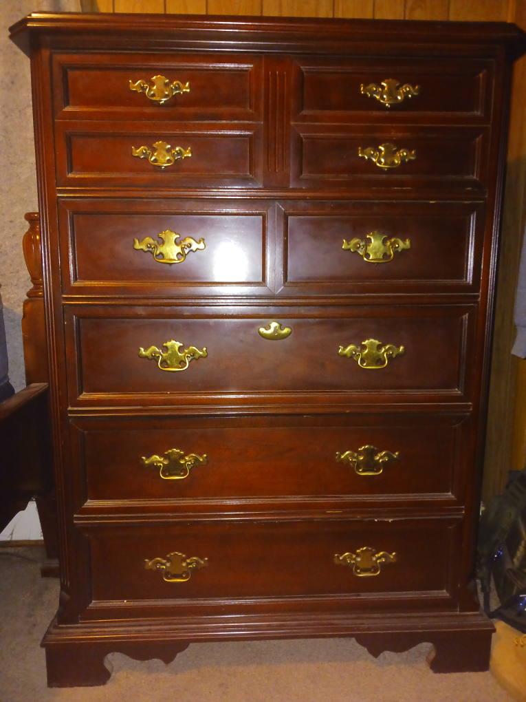 #Sale-Vintage Cherry Wood 5 Drawer Dresser w Brass Hardware