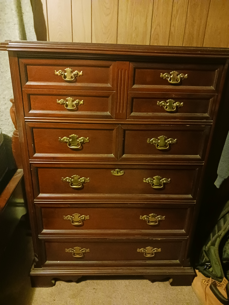 #Sale-Vintage Cherry Wood 5 Drawer Dresser w Brass Hardware - photo 2