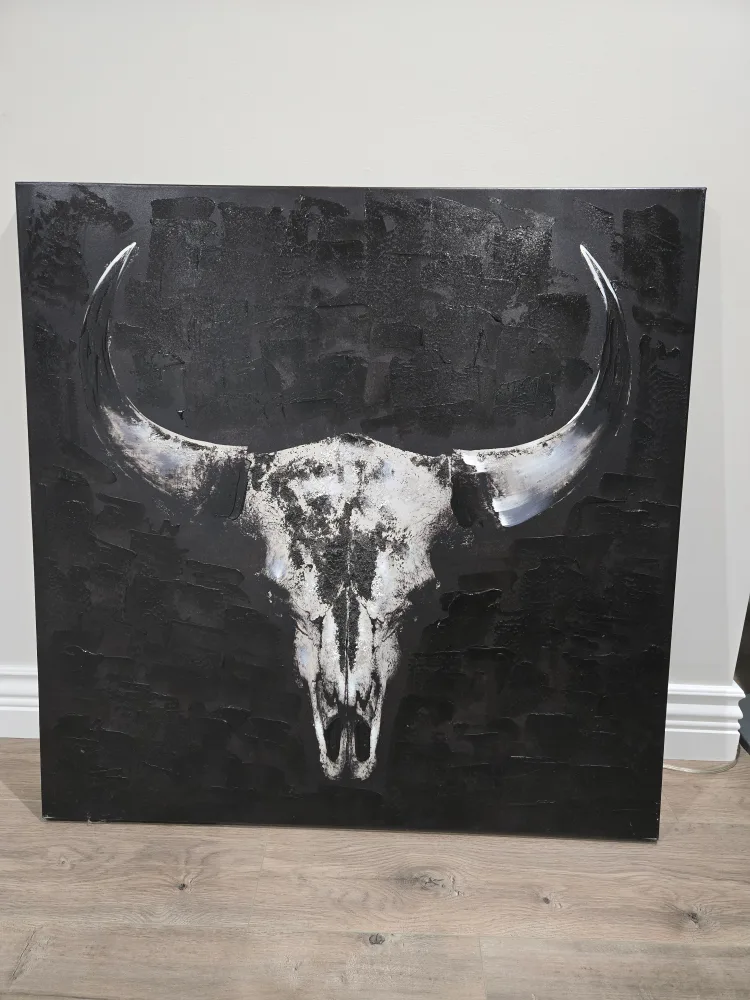 Black & White Bull Skull Canvas Wall Art thumbnail