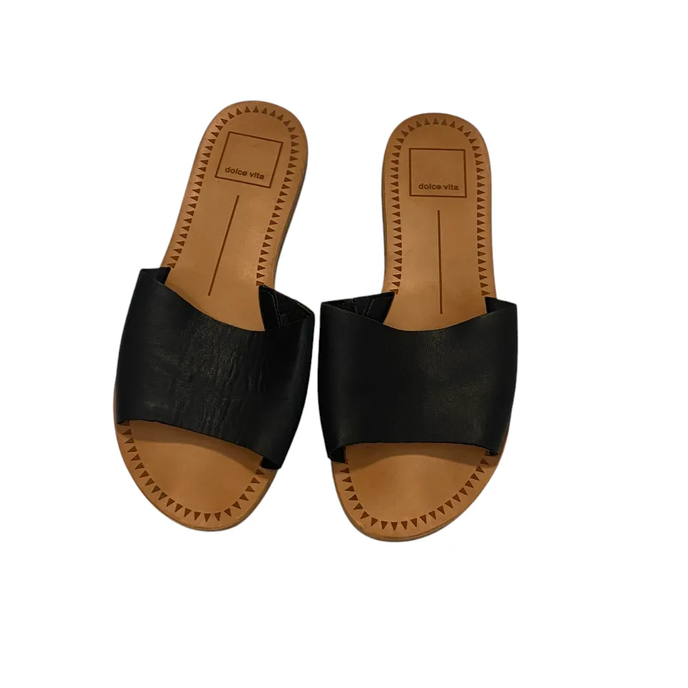 Dolce Vita Black Leather Slides 6 thumbnail