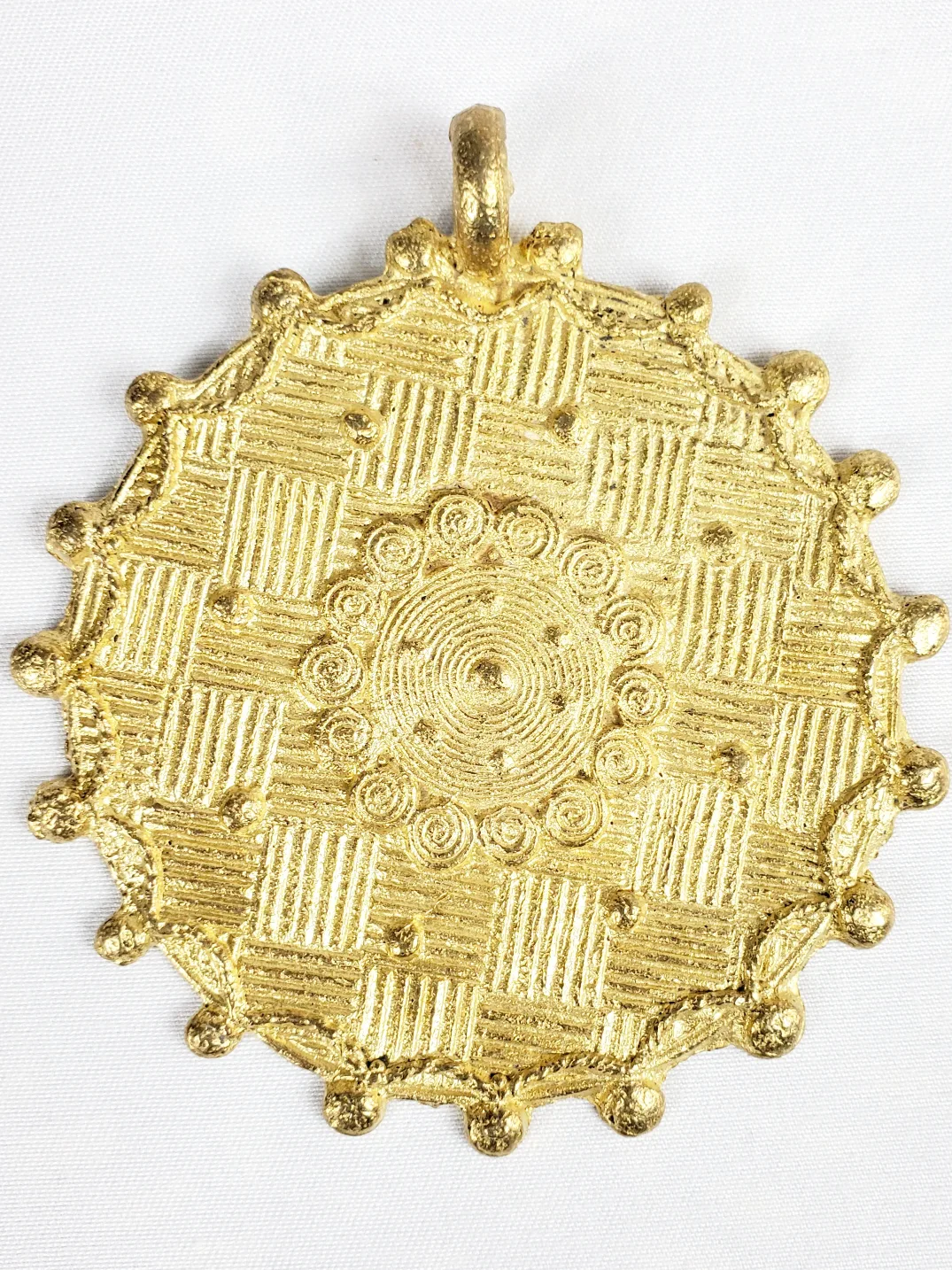 Circular African Adinkra Pendant in Brass Jewelry (Adinkrahene) image indicator(3)