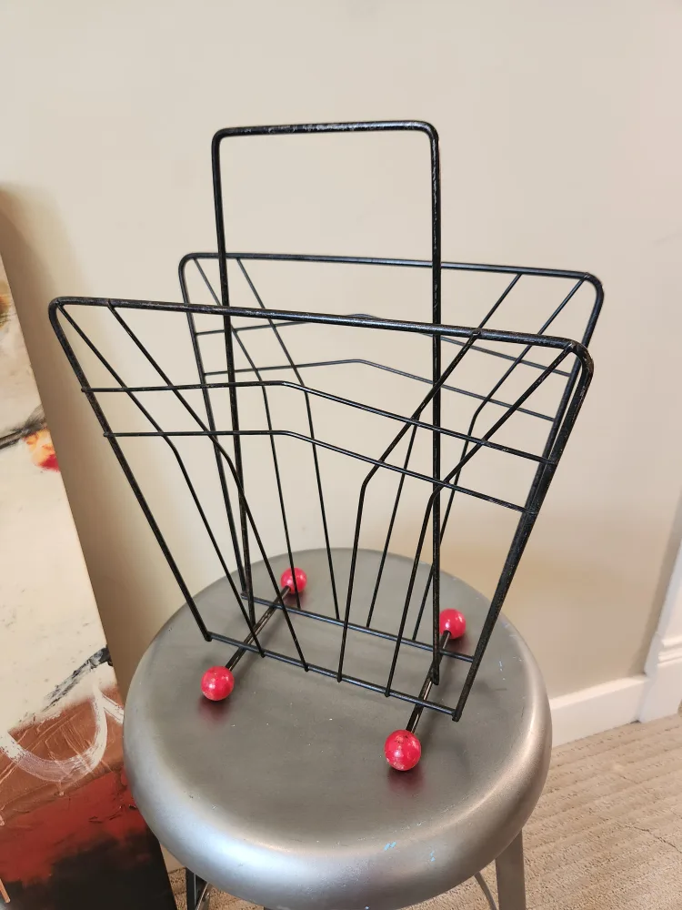 MID CENTURY MODERN Black metal Magazine Rack thumbnail
