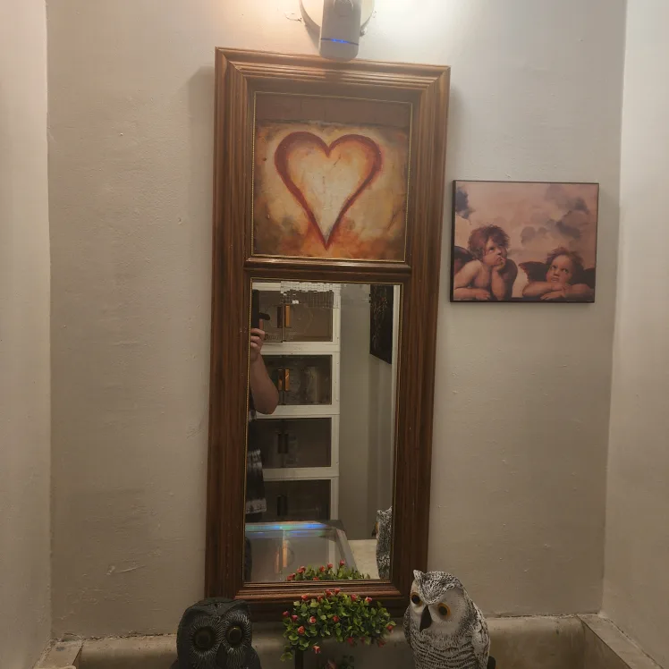 Wooden Framed Mirror with Heart Painting thumbnail
