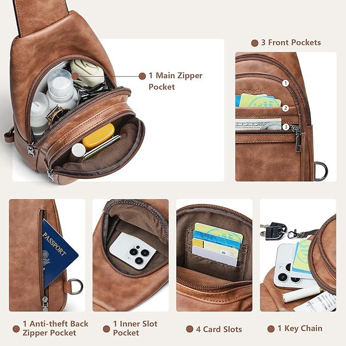Mroede 5 Pocket Crossbody Sling Bag – Vegan PU Leather - photo 4