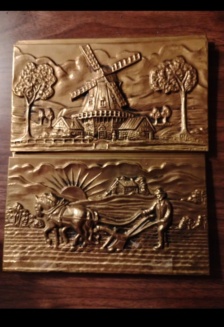 Vintage Brass Wall Plaques Set and Mail Holder thumbnail