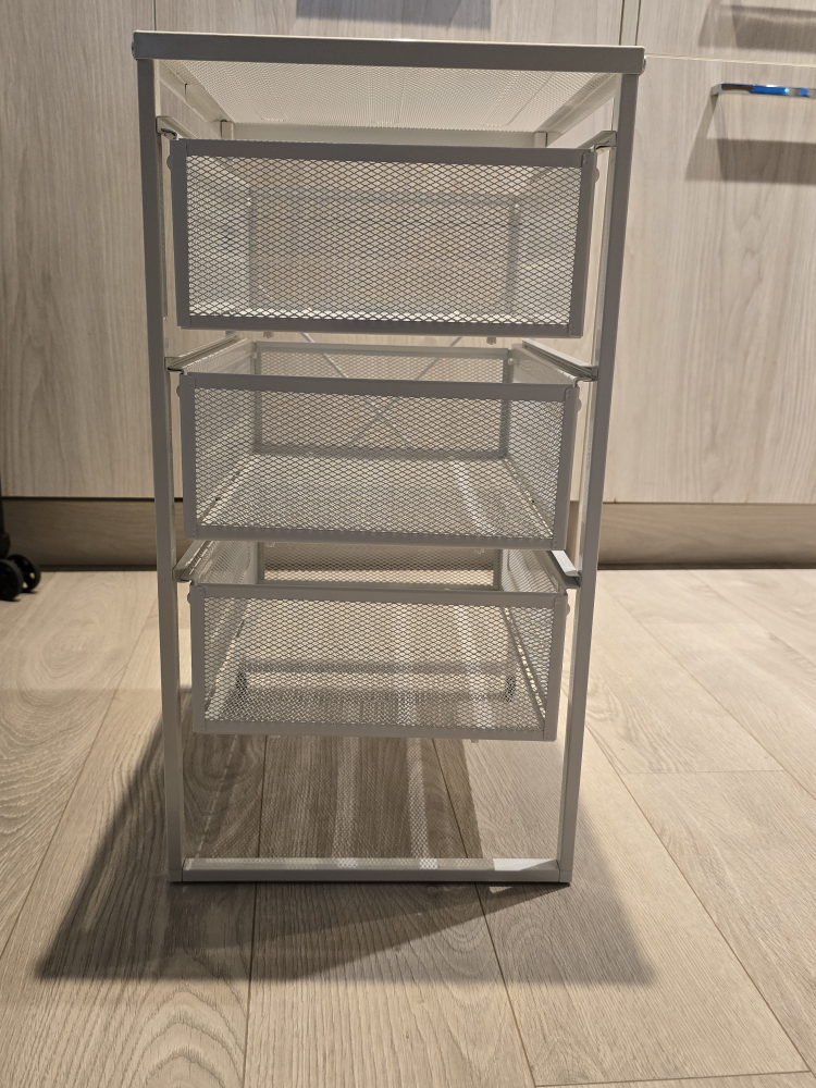 White Metal Mesh 3-Drawer Storage Unit