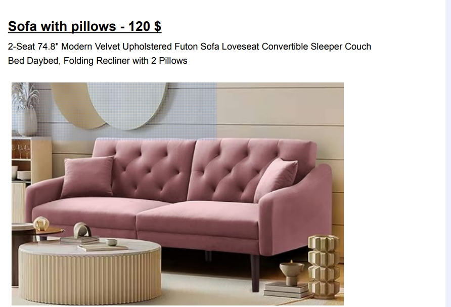 Pink velvet sofa with pillows