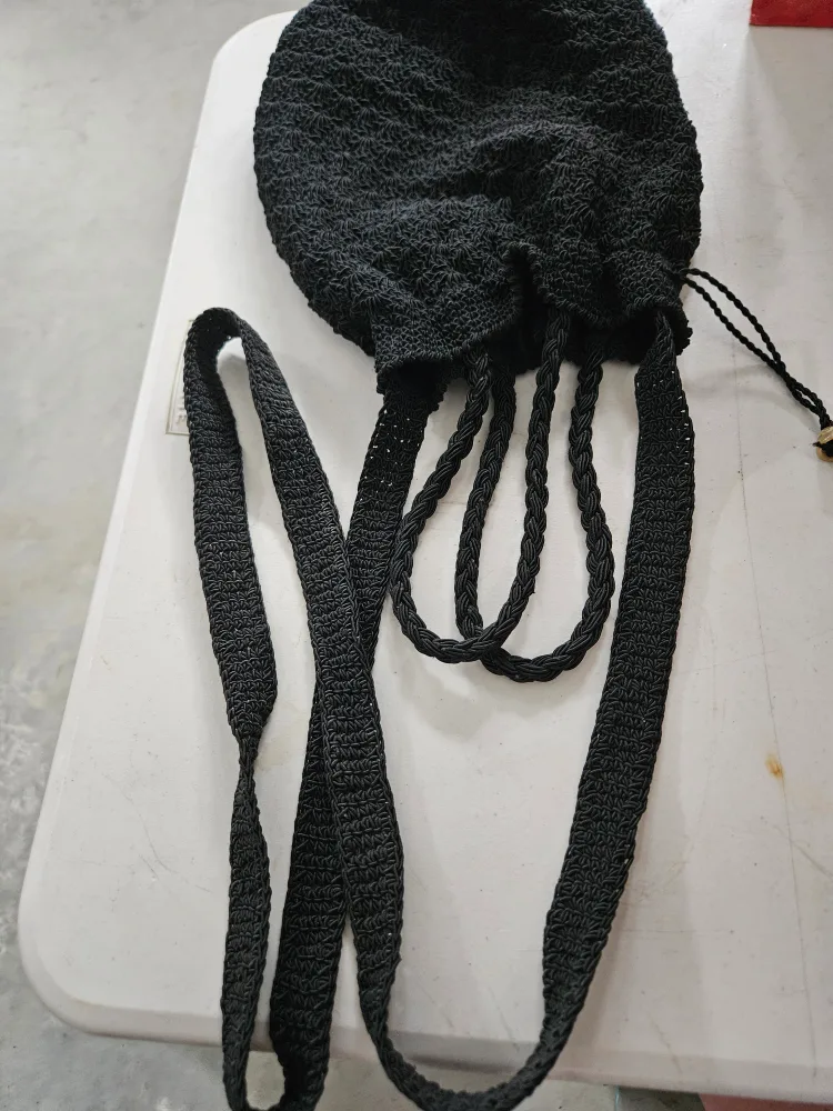 Christmas in July Black Crochet Drawstring Bag thumbnail