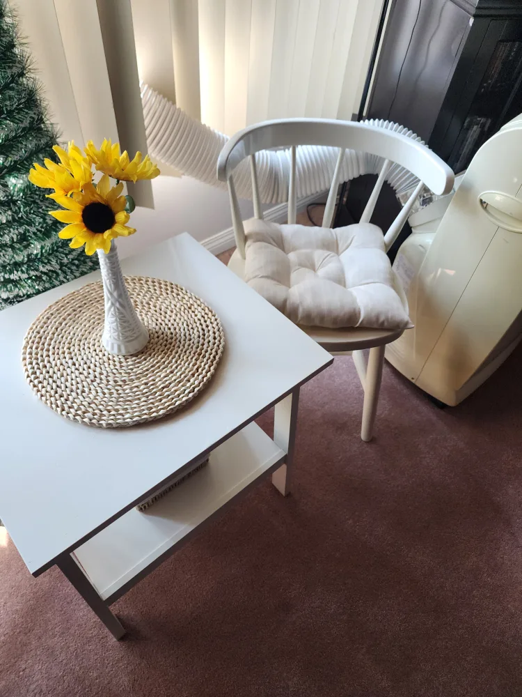 White Wooden Chair and Side Table Set thumbnail