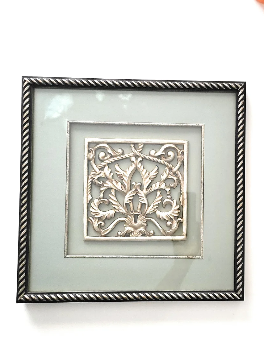 Framed Wall Art with Silver Floral Design. 16 x 16 inches image indicator(2)