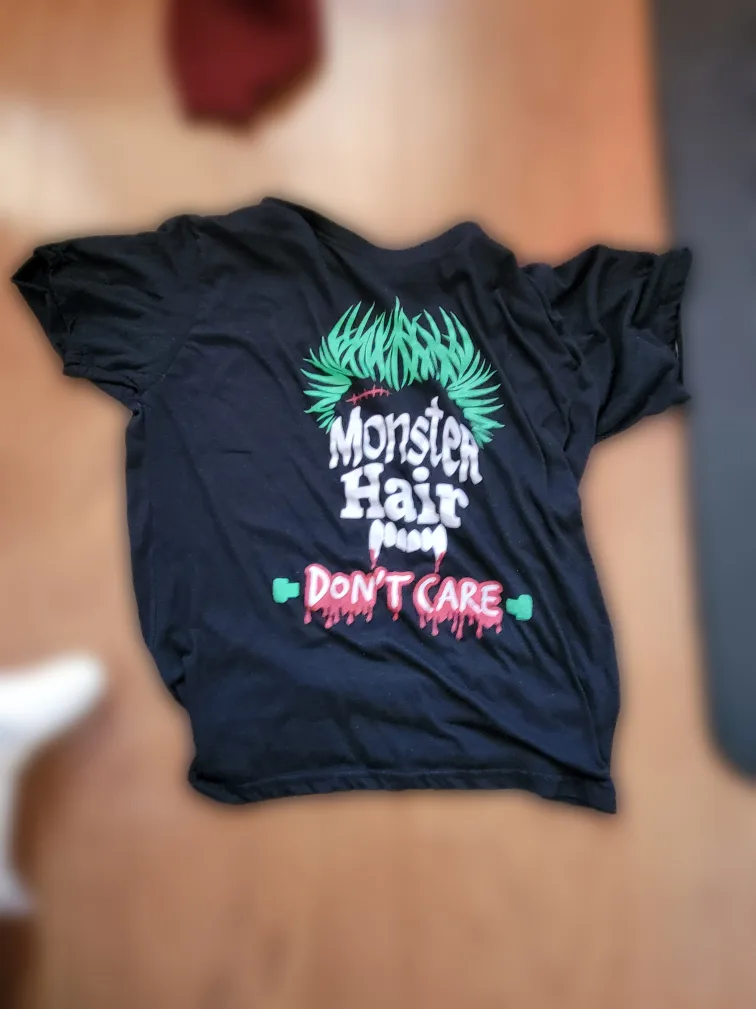 Monster Hair Don't Care Black T-Shirt thumbnail