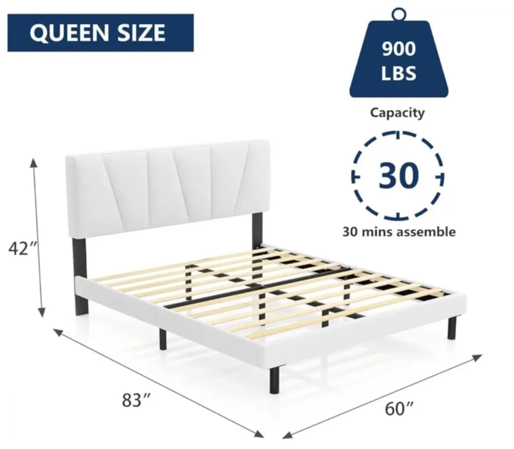 Queen Size Bed Frame with Headboard, White image indicator(3)