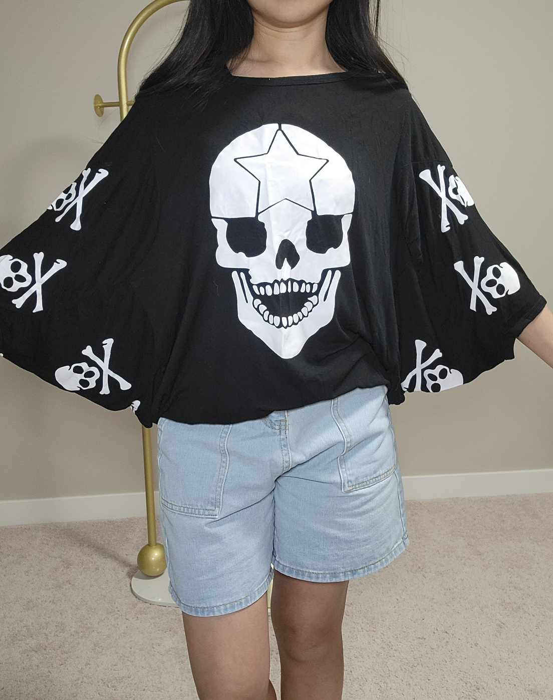 Skull Print Oversized T-Shirt - Black - photo 2