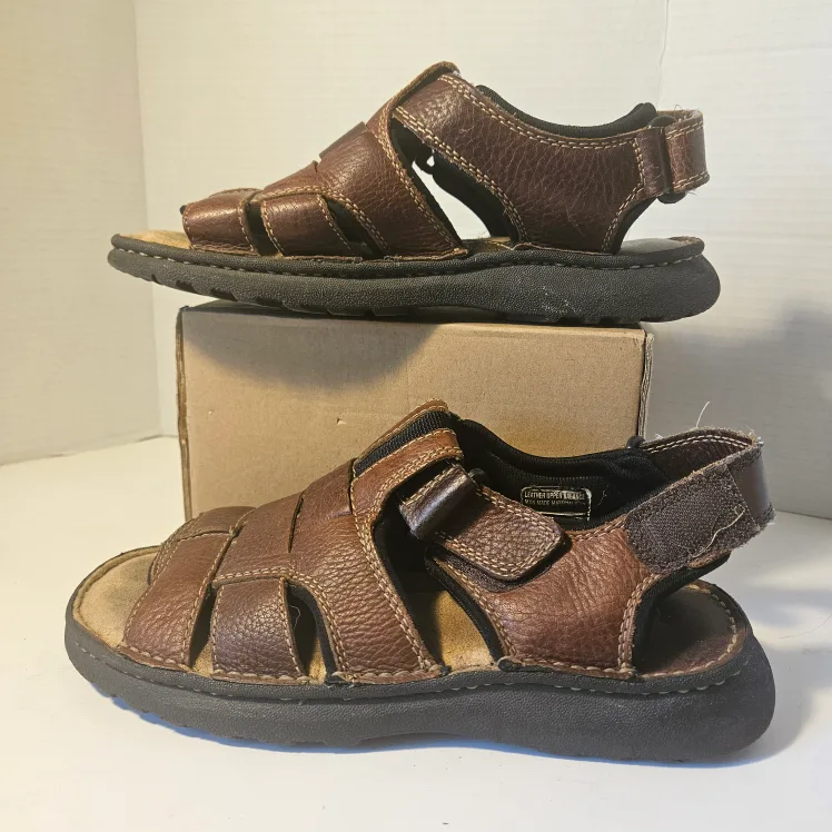 Dr Scholl's Sandals Mens 7M Brown Leather Upper Open Toe Memory thumbnail