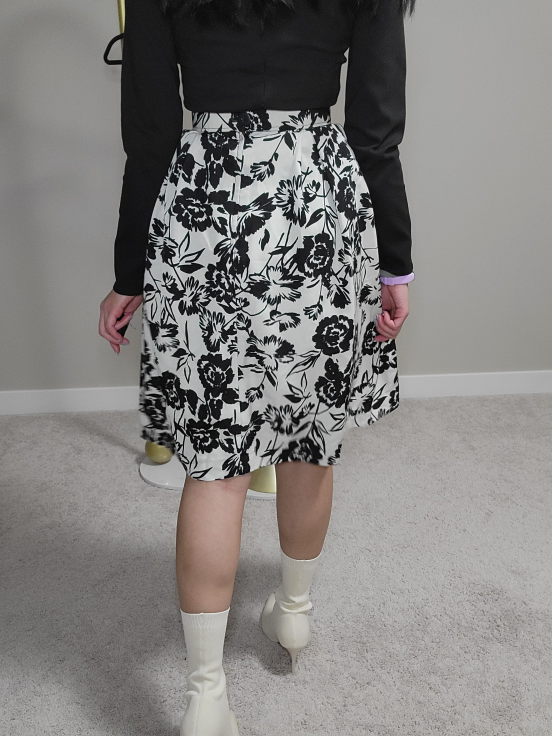 Floral Print Skirt - Black & White - photo 3
