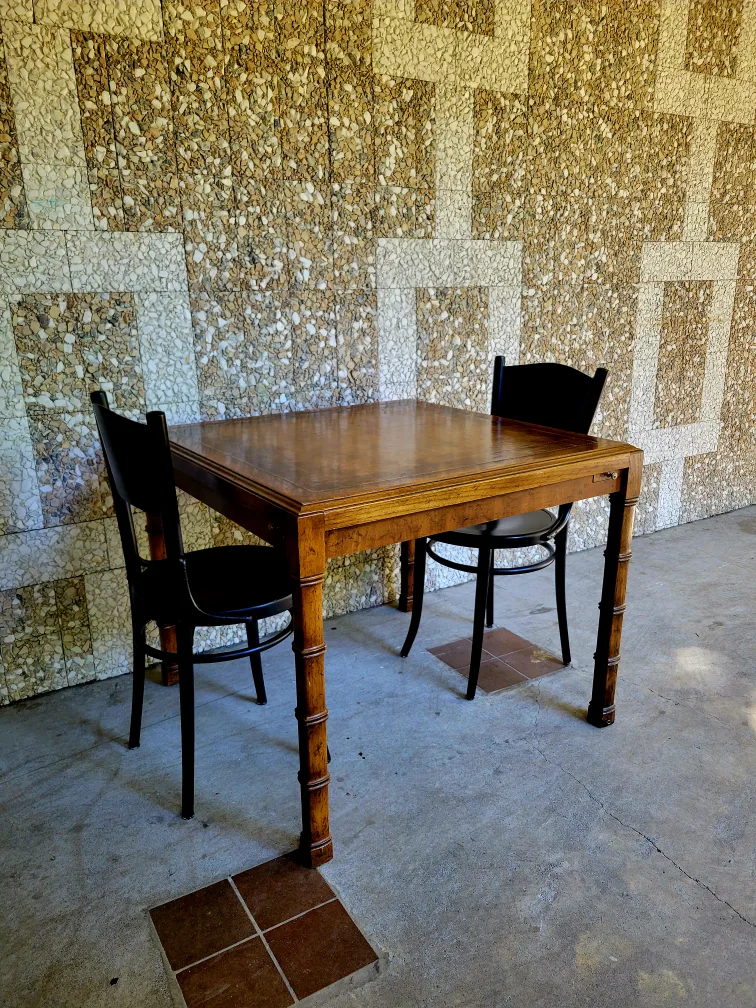 Antique  Solid Oak Leather Bound Top Games Table thumbnail