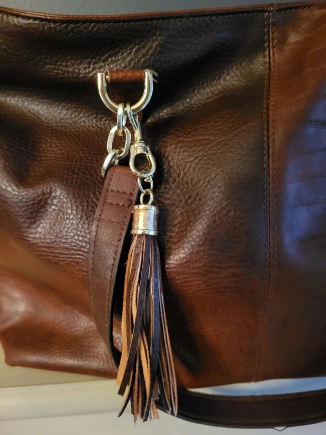 ❣️ Therapy Brown Tote Vegan Leather Handbag w Keychain Charm image indicator(3)