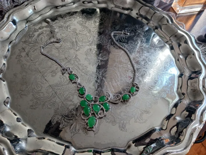 Vintage Silver Necklace with Green Stones thumbnail