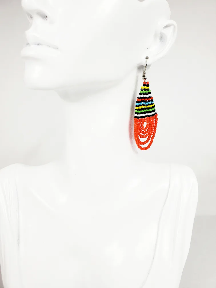 Handcrafted African earrings made of orange and colorful beads image indicator(3)