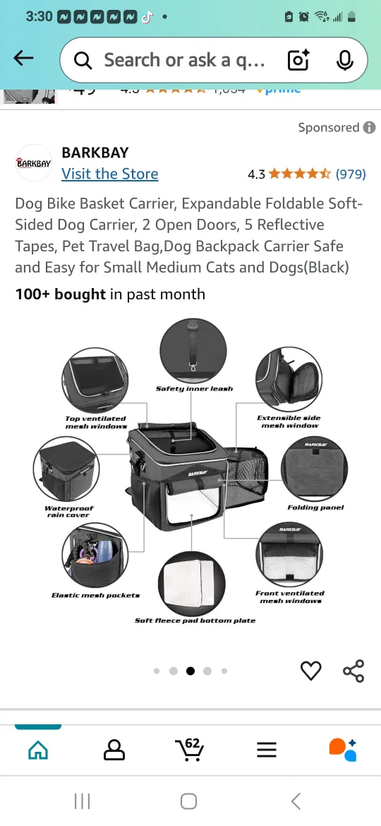 BARKBAY Dog Bike Basket Carrier - Black image indicator(3)