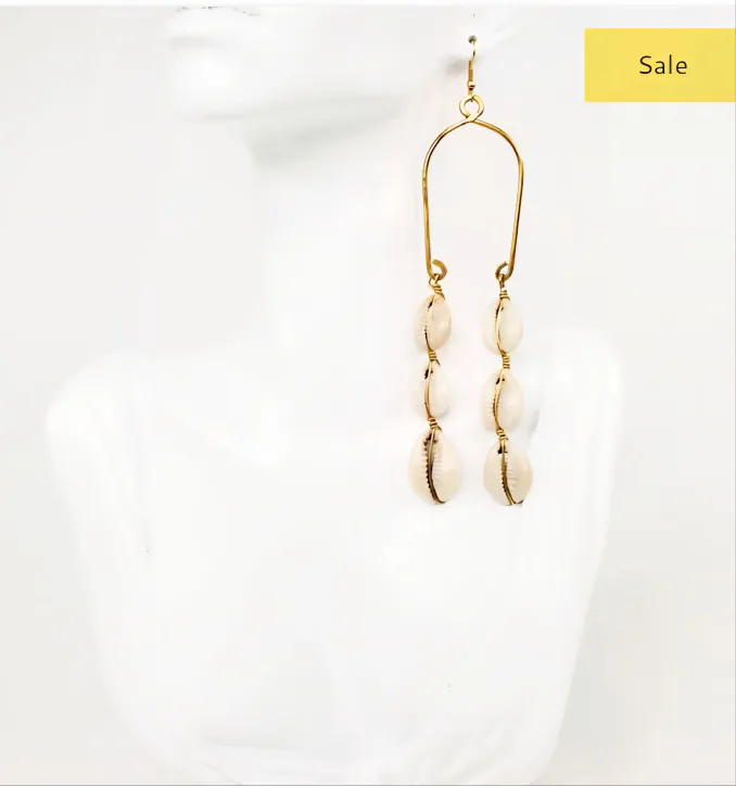 Handmade African Brass  & Cowrie Shell Earrings thumbnail