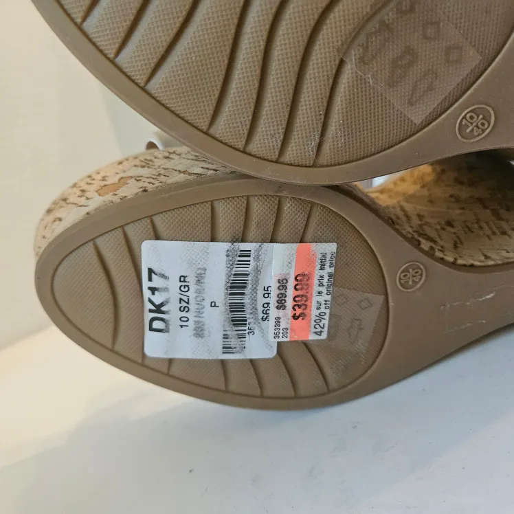 Le Chateau Leather Wedge Heel Sandals Nude Size 10 NWOB image indicator(6)