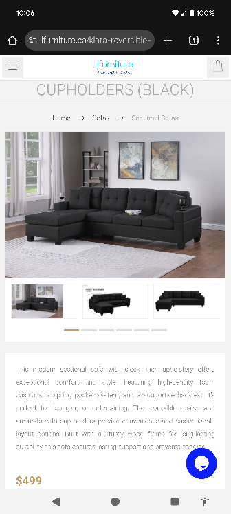 iFurniture Klara Reversible Sectional Sofa - Grey
