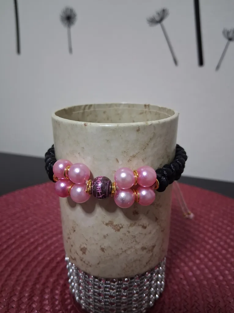 Macrame Black Satin / Pink Bracelet thumbnail