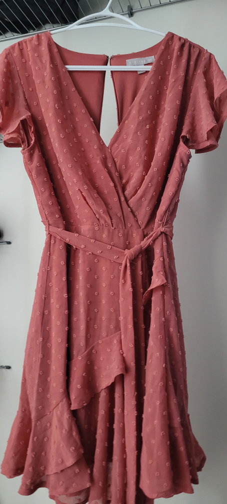 Coral Wrap Dress with Flutter Sleeves