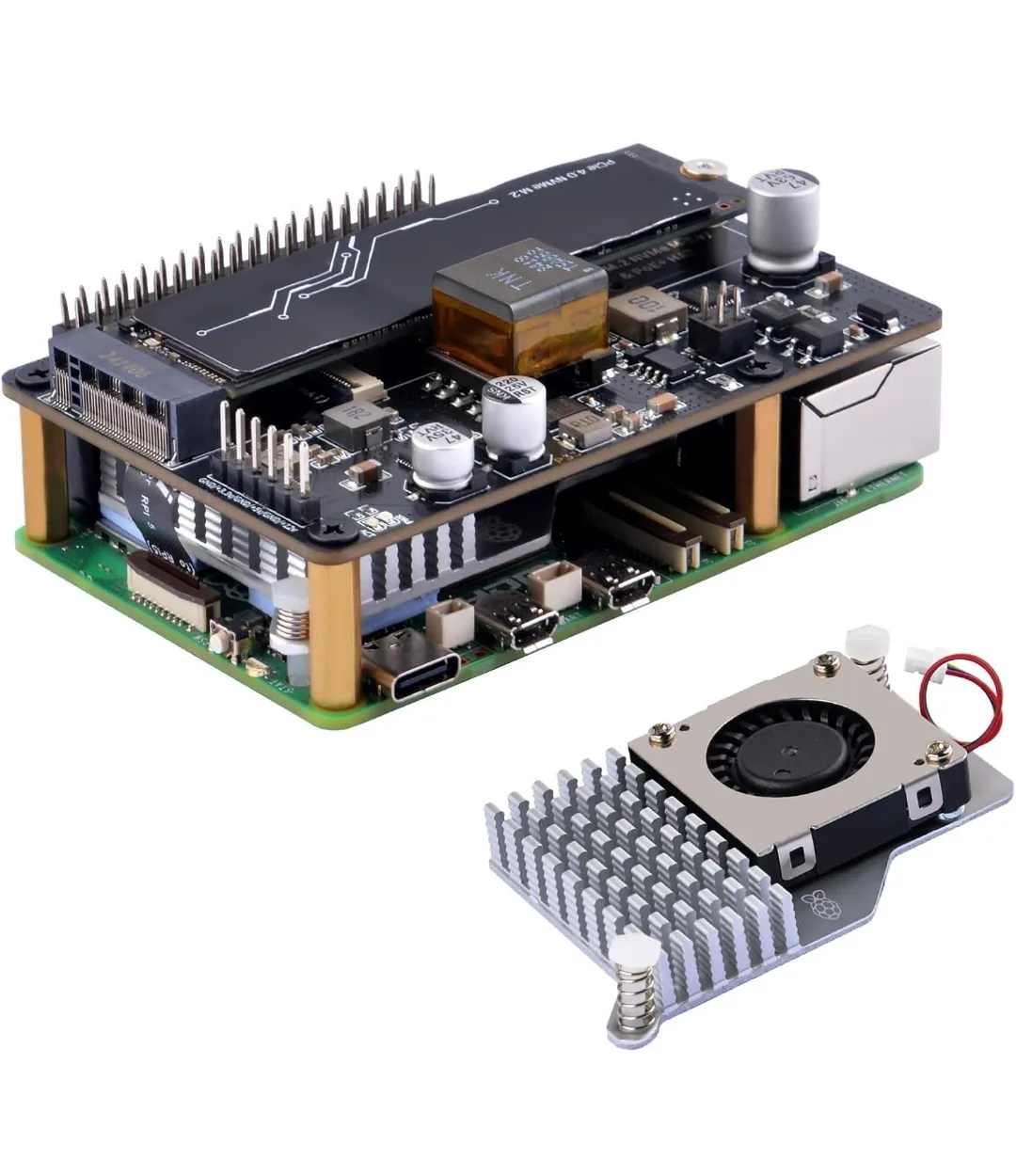 GeeekPi P33 M.2 NVMe PoE+ HAT + Official Raspberry Pi 5 thumbnail