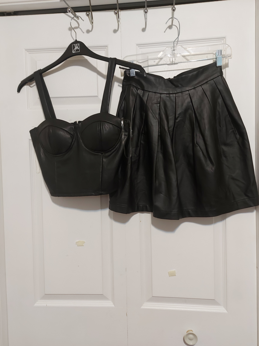 Black Faux Leather Top & Skirt Set