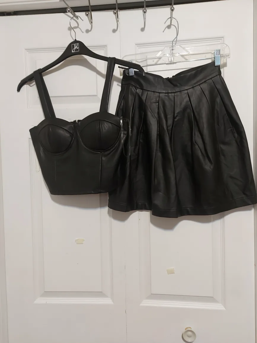 Black Faux Leather Top & Skirt Set thumbnail