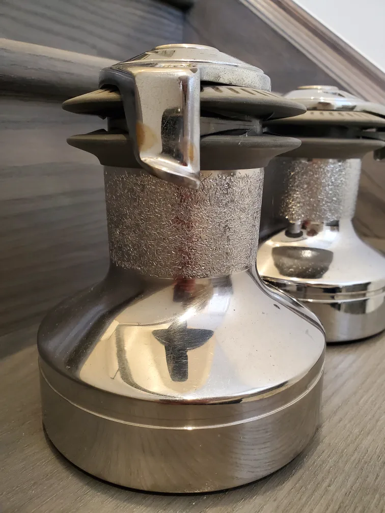 2 chrome Lewmar 2 speed self tailing winches. Size 40. image indicator(2)