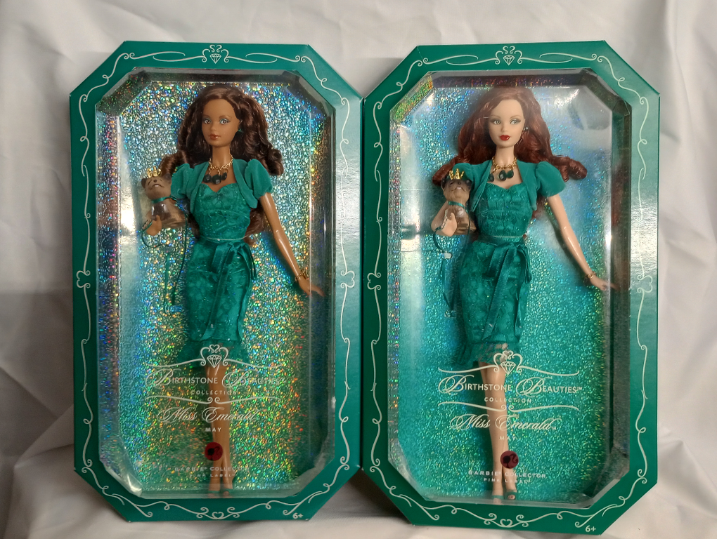 Set of 2 Birthstone Beauties Miss Emerald Barbie Doll