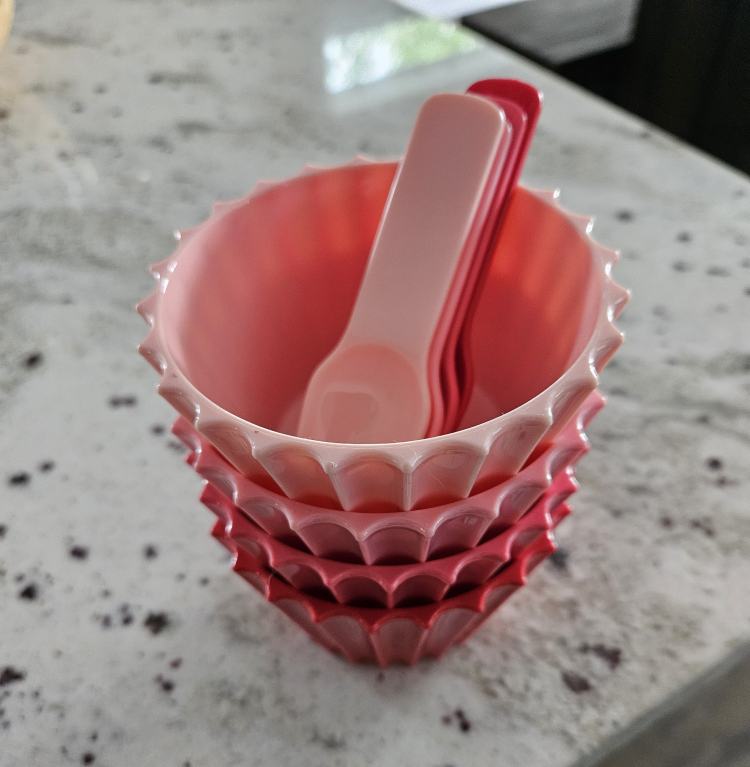 Pink & Red Dessert Bowls with Spoons - Set of 4