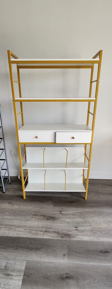 Gold & White Ladder Shelf with Drawers