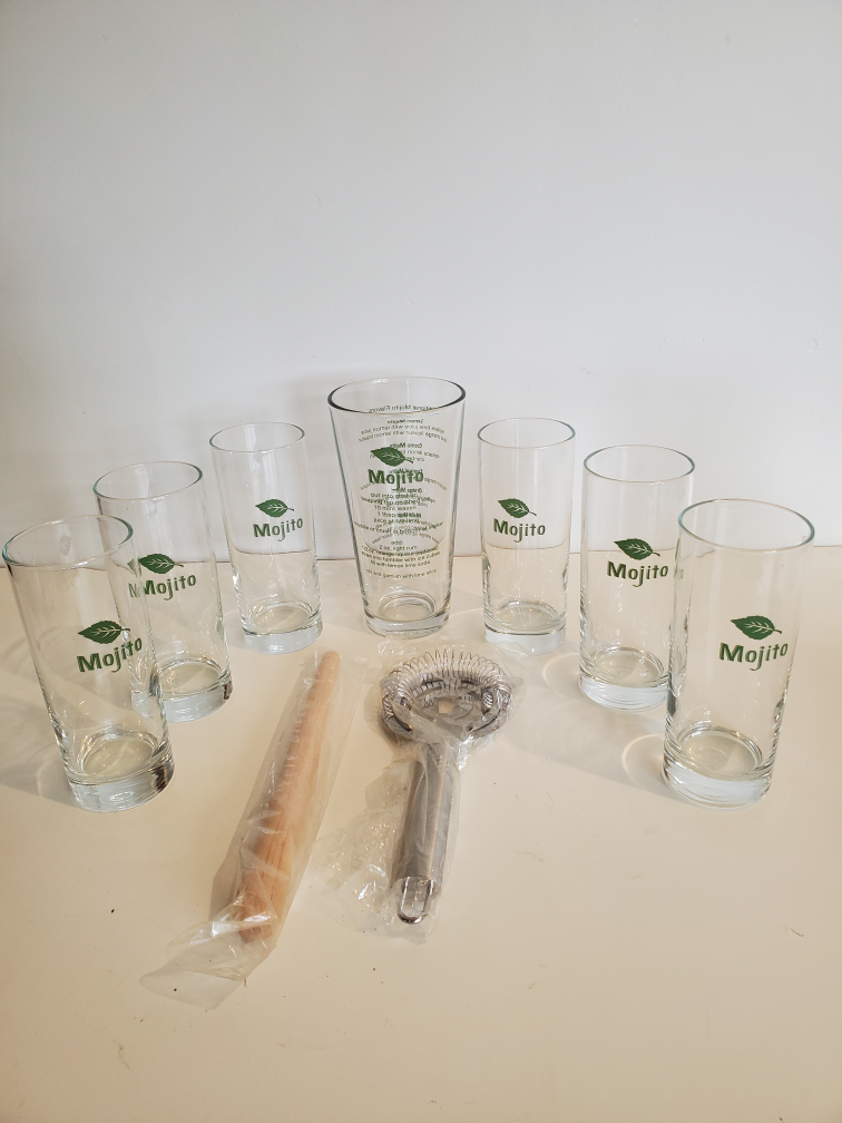 Complete Vintage Libbey Mojito Glasses With Accessories Barware