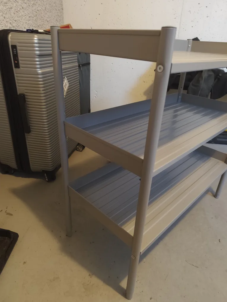 Grey metal shelving (2) image indicator(3)