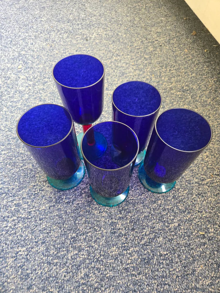 Set of 5 Cobalt Blue Glass Cups thumbnail