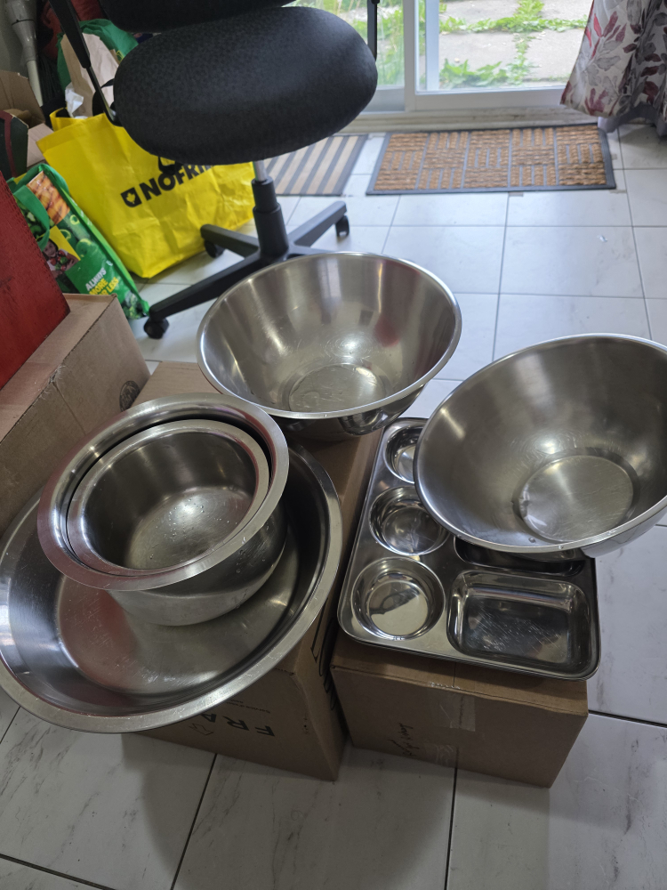 Kitchen stainless steel bowls and trays