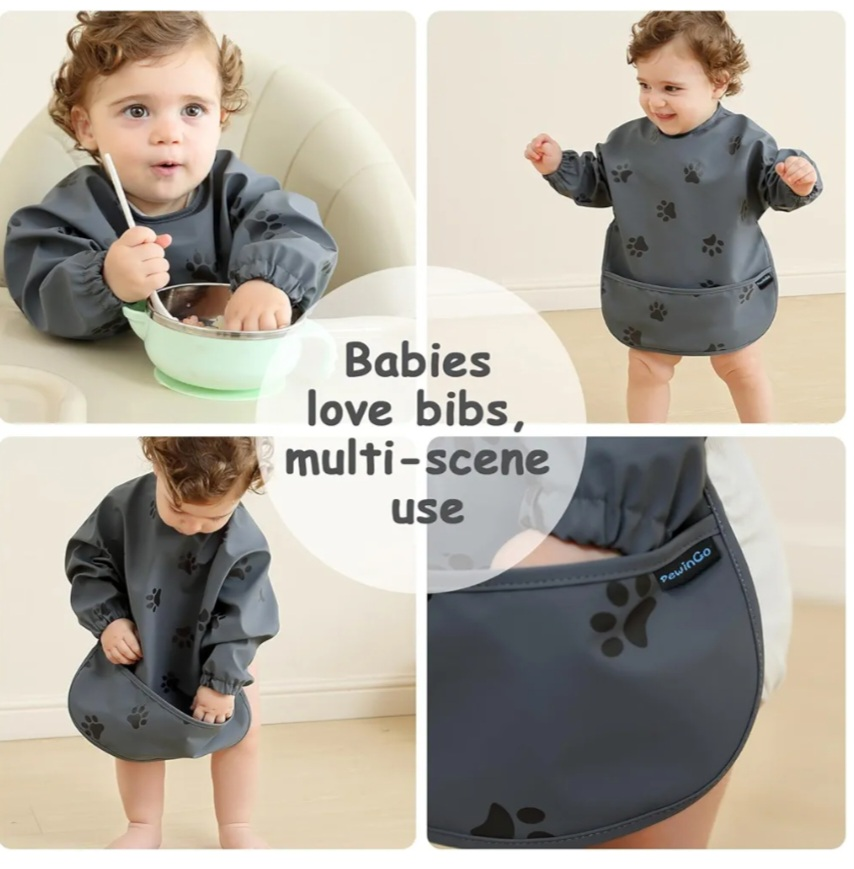 PawinGo Baby Bib with Sleeves, 6-36 Months