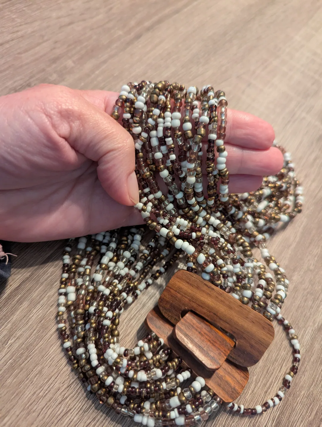 Beaded necklace with wood clasp image indicator(2)