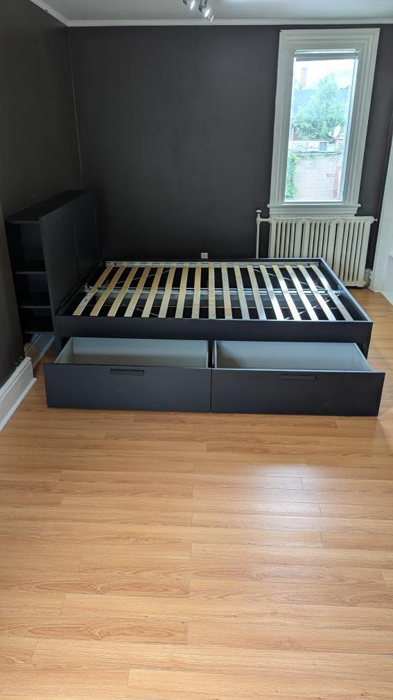 Queen size bed fram and headboard with storage