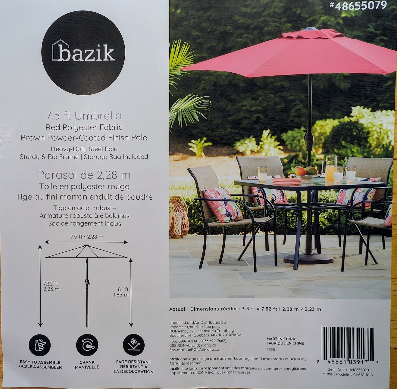 7.5ft diam patio umbrellas. red and blue. - photo 3