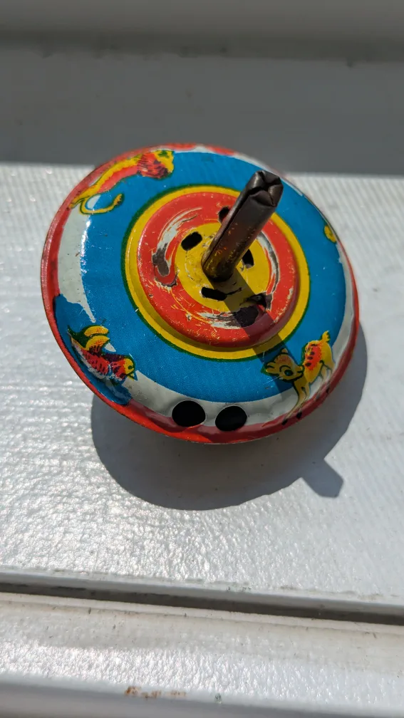 Vintage Tin Spinning Top Toy - Made in Japan 2" image indicator(3)