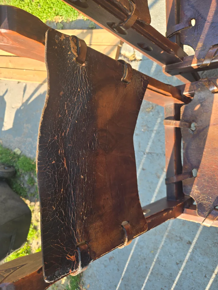 Rustic Leather & Wood Dining Chairs image indicator(3)