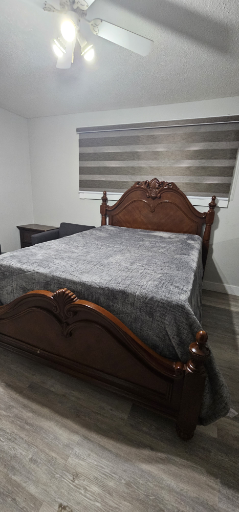Wooden Queen Bed Frame with mattress and box spring
